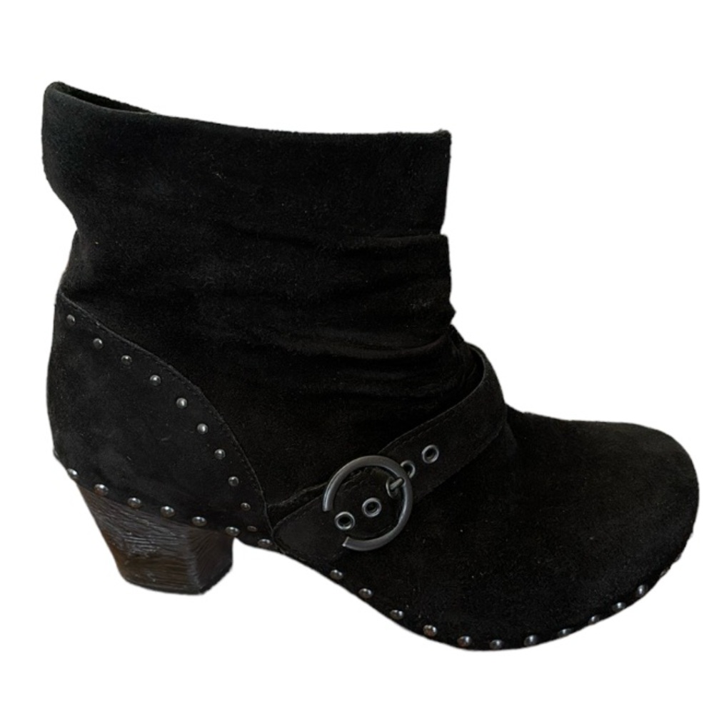 DANSKO Slouchy Clog Heel Ankle Booties Nikita Black Stud Suede Shoes Size 8.5